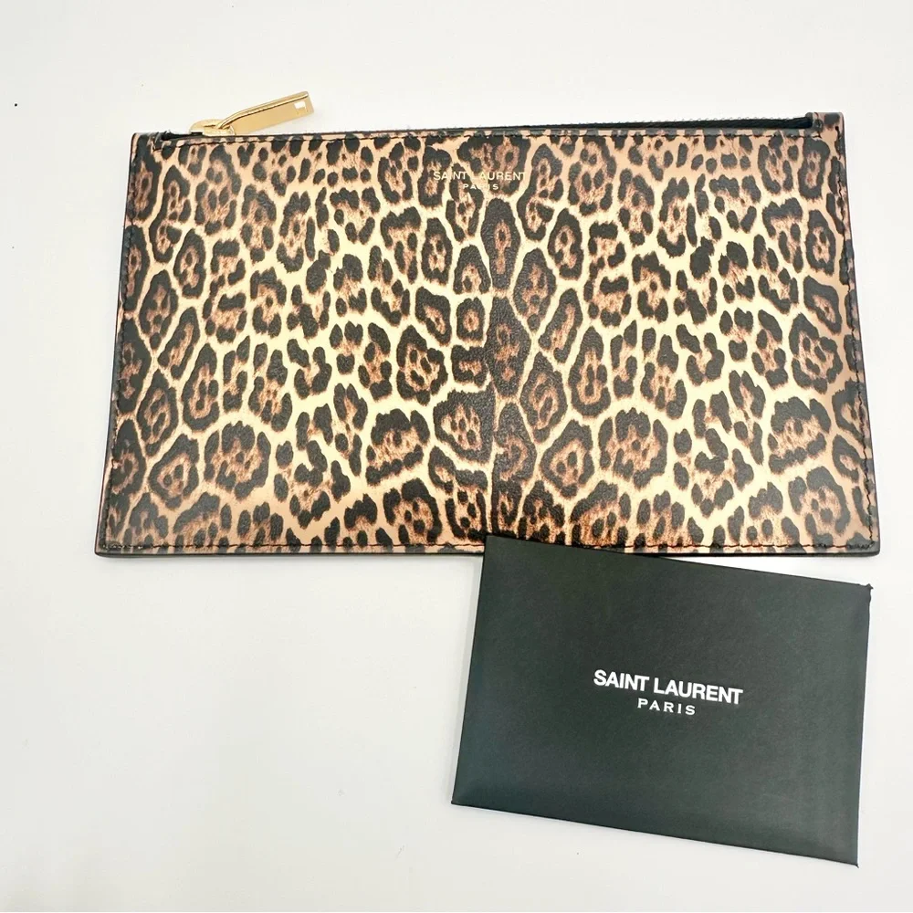 NEW Saint Laurent Leopard Print Clutch - Picture 1 of 6
